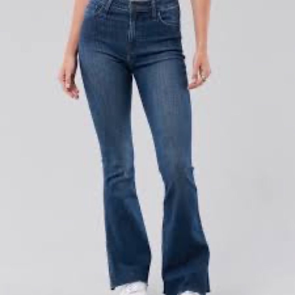 Hollister Split Hem Dark Wash High Rise Flare Denim Jeans 26 W 28.5 L Cut Off